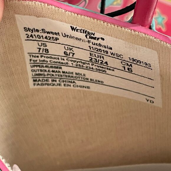 NWT Western Chief Girls Fuchsia Pink Sweet Unicorn Rain Boots‎ Size 7/8 Shoes - Picture 7 of 7